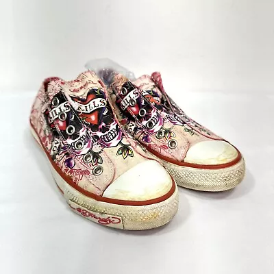 Y2K 2000 Ed Hardy Skull Embellished Love Kills Slowly Sneakers Shoes Womens Sz 7 • $29.99