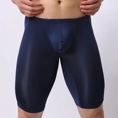 $8.69 • Buy Mens Underwear Ice Silk Long Boxer Briefs Gym Sport Tights Sleepwear Bottoms