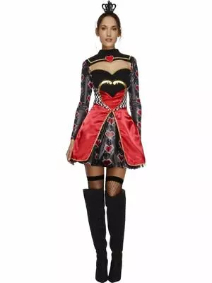 Ladies Queen Of Hearts Costume With Crown Sexy Halloween Adult Fancy Dress • £27.52