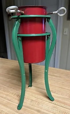 $19.99 • Buy Vintage Folding Metal Christmas Tree Stand/Holder, Red & Green, 10” High Open