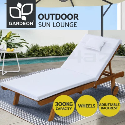 $267.95 • Buy Gardeon Sun Lounge Wooden Lounger Day Bed Wheel Patio Outdoor Setting Furniture