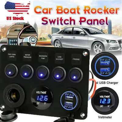 Car Marine Boat 6 Gang Waterproof Circuit Blue LED Rocker Switch Panel Breaker • $21.56