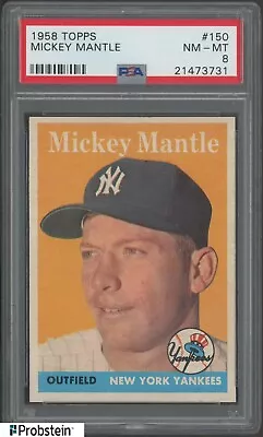 1958 Topps #150 Mickey Mantle New York Yankees HOF PSA 8 NM-MT   SHARP CORNERS   • $600