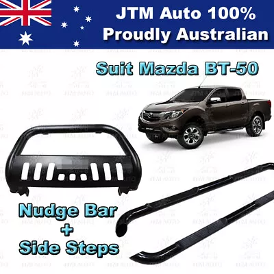 Side Steps + Nudge Bar Black Stainless Steel To Suit Mazda BT-50 2012-2020 • $530.10