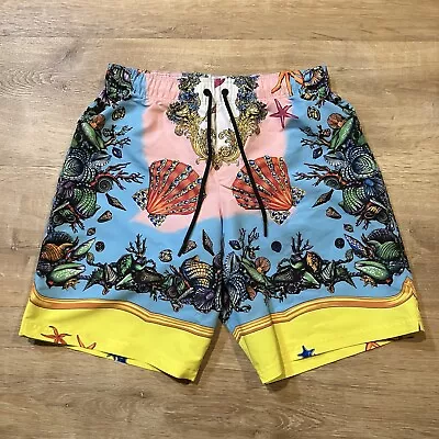 Versace Men Swim Trunks Size 28 Blue Yellow Ocean Swimwear Beach AUTHENTIC • $139.99