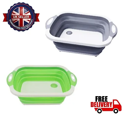 Collapsible Washing Up Bowl Foldable Chopping Cutting Board Kitchen Camping 3IN1 • £7.49