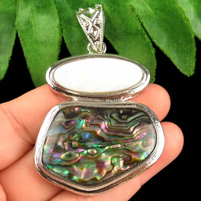 B65578 Natural Rainbow Abalone Shell Tibetan Silver Freeform Pendant Bead • $12.44