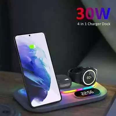 30W 4 In 1 Fast Charging Dock Station Foldable Wireless Charger RGB Lights • $46.50
