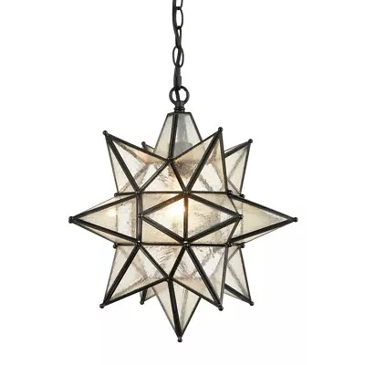 16 Inch Industrial Moravian Star Pendant Light With Seeded Glass Shade • $157.99