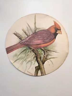 PH Gonner  Red Cardinal Print Art Signed Round 6  Red Bird Vintage Bird Print • $5