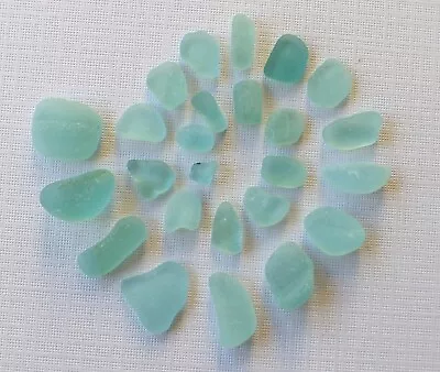 24 Pcs PALE GREENISH AQUAMARINE Beach Combed Sea Glass Jewelry Quality • $29.50