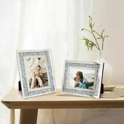 £20.99 • Buy Crushed Diamond Crystals Filled Silver Bling Photo Frames Glass Picture Frames 