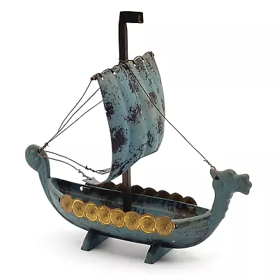 Norse Viking Ship Iron Miniature Model With Copper Brass Norway VTG 4.5   Length • $34.88