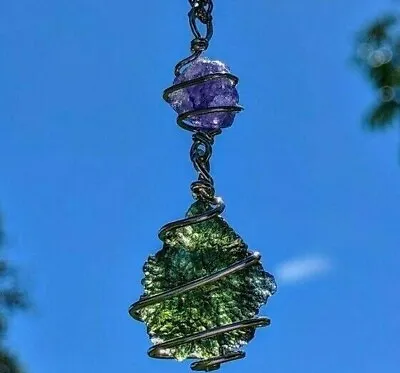 MOLDAVITE & TANZANITE Necklace Pendant Jewelry 925 Silver Meteorite Tektite • $128