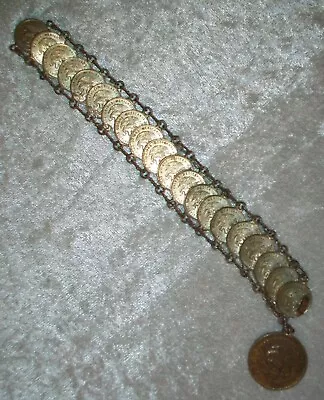 Vintage Mexican 1945 Cinco Centavos 1953 Twenty 1 Centavos Coin Bracelet • $30.40