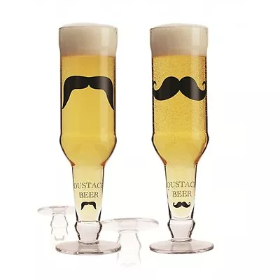 Brilliant - Beer Bottle Shape Mustache Glass 13oz. Set Of 2 Assorted • $43.95