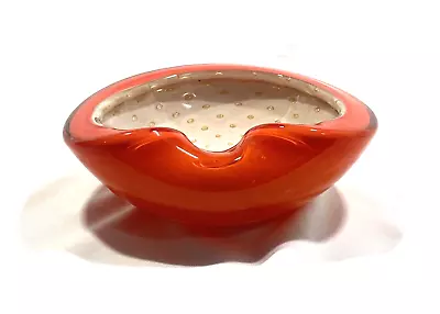 Murano Alfredo Barbini - Bullicante Ashtray Bowl - Geode - Orange White & Gold • $95