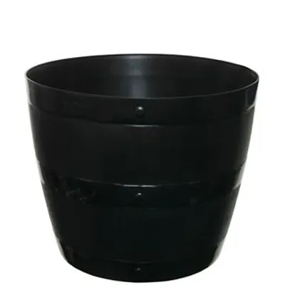Large Plastic Barrel Planter Black Round Garden Flower Pot Outdoor Home 34cm • £9.99