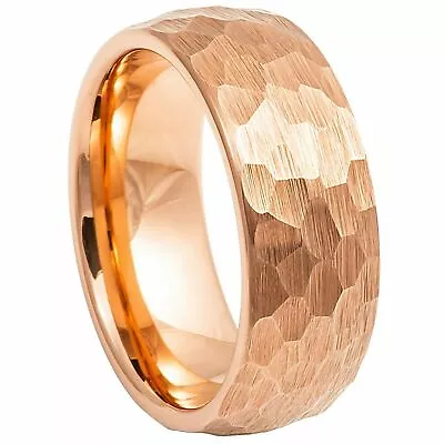 Men Or Woman Rose Gold Tungsten Carbide Hammered Brush Dome Wedding Band Ring • $29.66