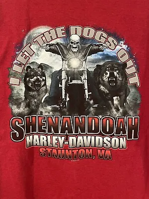 $14.99 • Buy 2014 Harley Davidson Motorcycle Shenandoah Staunton VA Red T-Shirt Skelton Dogs