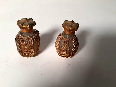 Vintage Pair Of Miniature Perfume Bottles Intricate Design • $22