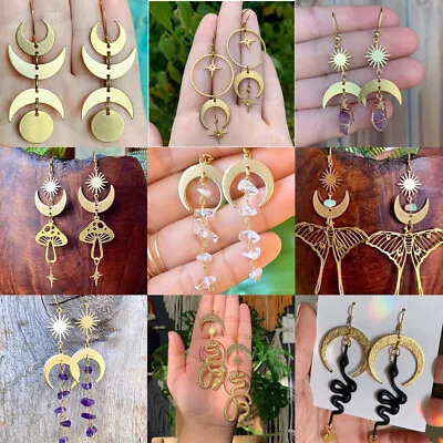 $2.23 • Buy Handmade Celestial Lunar Moon Phase Earrings Snake Women Boho Gold Jewelry Gift