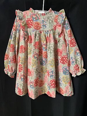 Mayoral Floral Tree Corduroy Ruffle Long-Sleeve Lined Dress 36m 98cm Spain • $14