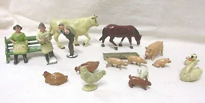 Lot Of 19 Vintage Lead Farm Animals And Family Mostly England J. Hill & Co. • $65