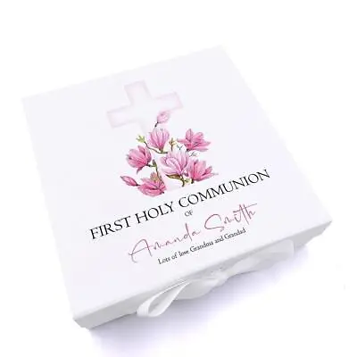 Personalised First Holy Communion Pink Cross Keepsake Memory Box Gift UV-1179 • £18.99