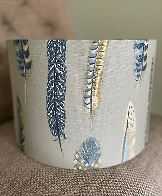 Feathers Lamp Shade Sanderson Lismore Fabric Indigo Silver Blue Lampshade • £29
