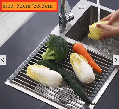 XL Dish Rack Drying Drainer Over Sink Stainless Steel Folding Roll Up Kitchen  • $19.95