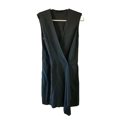 Tibi Silk Wrap Dress 2 Womens Dark Green Cap Sleeve Crepe Pockets Knee Length • $49.99