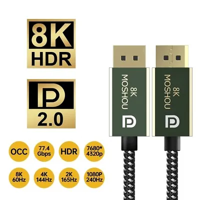 DisplayPort 2.0 Cable 8K 60Hz 4K 144Hz 77.4Gbps Adapter For RTX 3080 PC Laptop  • $27.99