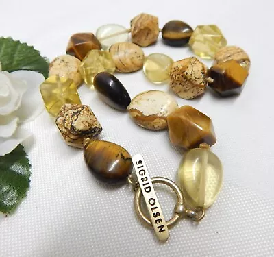 Sigrid Olsen Gold Tone Jasper Tiger's Eye & Glass Bead Necklace 16  • $6.99