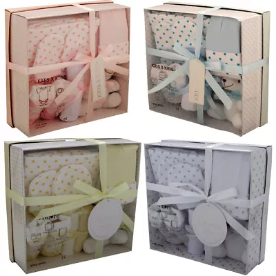 Baby Gift Set Newborn-3 Months Boy Girl 7 Piece Teddy Socks Mittens Hat Cloths • £13.95