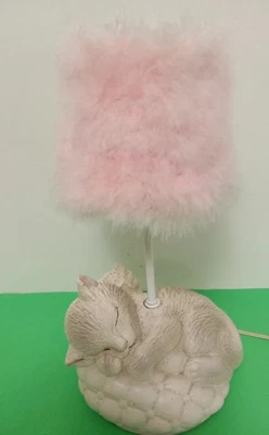 $32.88 • Buy Vintage Cat Table Lamp With Furry Pink Shade 15  ☆ Rare  One-of-a-kind!