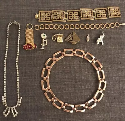Vintage Lot Of 10 Pieces Custom Jewelry Necklace Brooches Bracelets . • $39.99