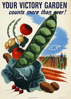 YOUR VICTORY GARDEN COUNTS MORE World War 2 Giclee Poster Fine Art Repro 17x24 • $39.95
