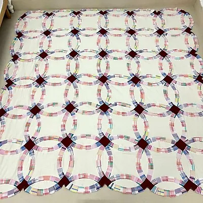 Handmade Double Wedding Ring Cotton Sewing Patchwork Queen Size Quilt Top/topper • $29.99