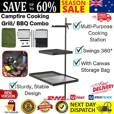 Portable Outdoor Campfire Cooking Camping BBQ Large Combo Grill Picnic Station • $101.11