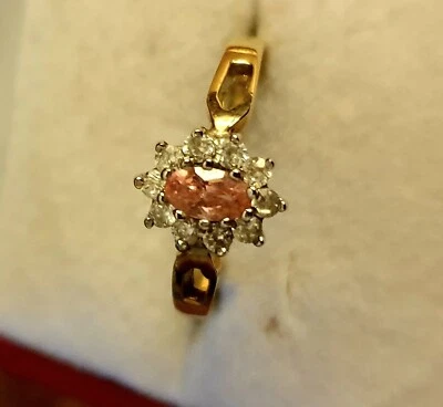 Beautiful 9ct 375 Gold Pink Sapphire & White Gemstone Cluster Halo Ring Size P • $59.20