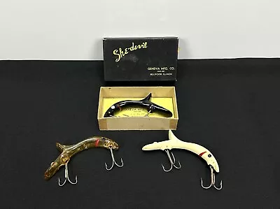 RARE! 3 Vintage Original GENEVA MFG. Clear Black Two-Tone SHE-DEVIL Fishing LURE • $11.61