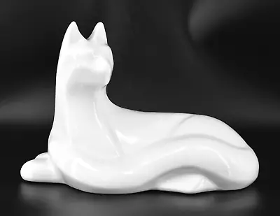 VTG Large Haeger White Ceramic Cat Sculpture Figure Modernist Reclining 14.5  • $65