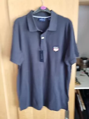 BNWT 100% Auth By GANT  Mens Luxury Navy Blue Polo T-shirt With Logo. L • £30