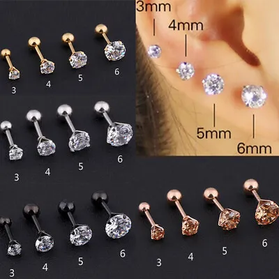 2PCS Titanium Steel Round CZ Stud Earrings Screw Back Ear Stud For Men Women • $1.49