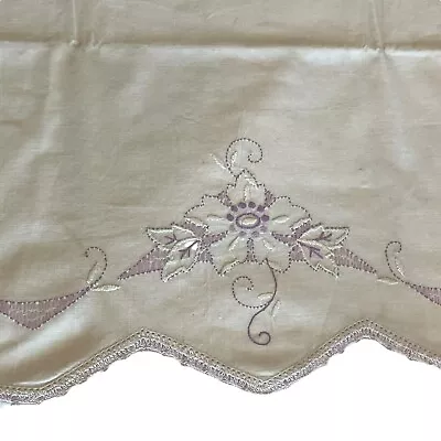 Vintage Ivory Queen Pillowcase Embroidery Purple Flowers & Crochet Edge 33x20.5 • $14.53