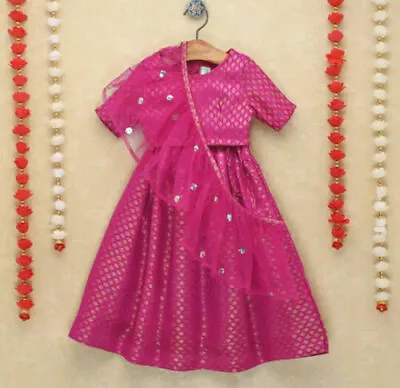 Pink Lehenga Choli Kids Pavadai Set  Indian Lehenga Ethnic Wear Lehenga Choli • $31.68