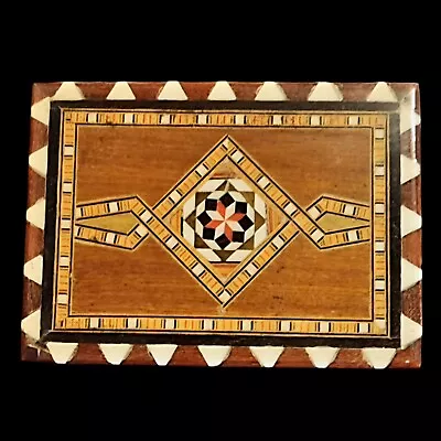 Vintage Spanish Inlaid Wood Marquetry Jewelry Trinket Box Lined Made In Spain • $29