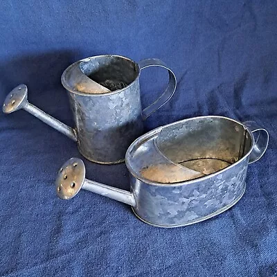 Lot 2 MINI GALVANIZED WATERING CANS Pitcher Tub Bucket Rustic Tin Docorative • $14.99