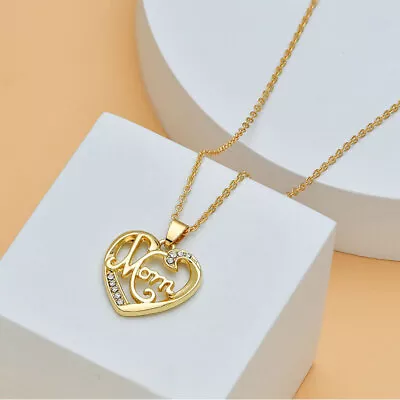 Mother's Day Mom Heart Shape With Diamond Letter Necklace For Women Fine Jewelry • $19.92